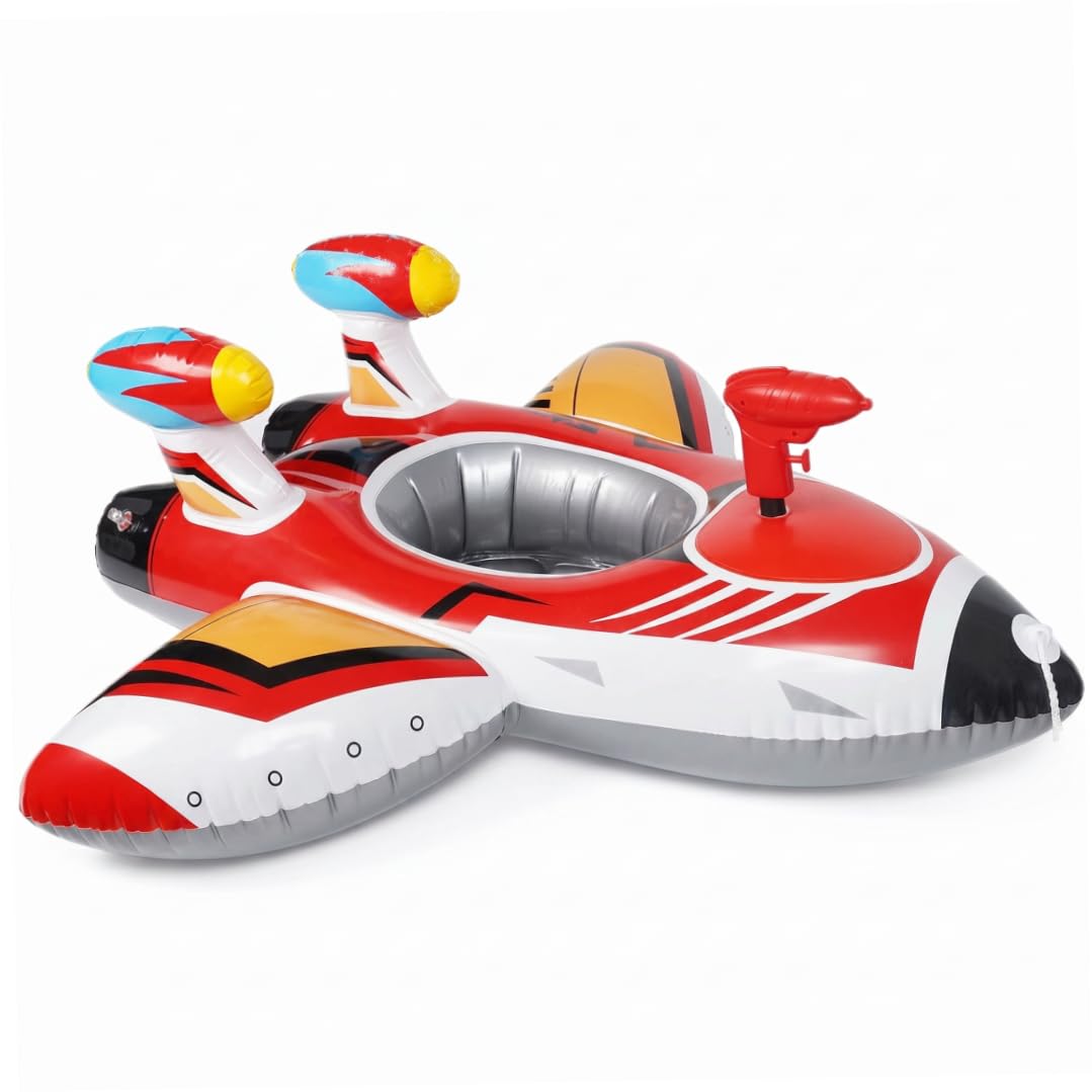 Toddler Float PVC Kids Pool Float with Water Gun, Inflatable Airplane, 1-6 Years, Red