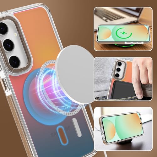 Image of Magnetic Case for Samsung Galaxy S24 FE [Compatible with Magsafe] [Cute Fashion Fluorescent Design] [1 Screen Protector] Slim Translucent Matte Case for Galaxy S24 FE 6.7 inch, Desert