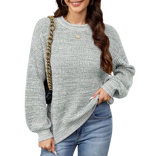 QIANSIQIANBO Damen Pullover Farbblock Langarm Rundhals Lässig Strickpullover Oversize Herbst Strickpulli Oberteile (M) Hellgrün
