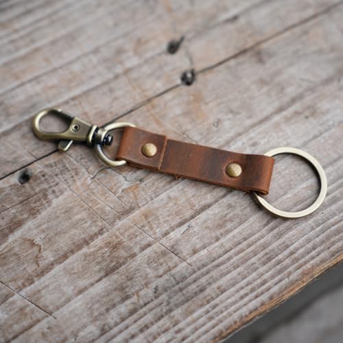 Image of JJNUSA Genuine Leather Keychain Walnut Leather Key Holder Mens Belt Key Chain Ring Fob