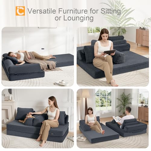 Image of COMAX Futon Sofa Bed, Convertible Sofa Bed, Folding Boneless Couches | Low-Profile Boneless Couch for Living Room, 11.8 inch H Low Seat Small 59 inch Foldable Floor Sleeper Mattress Lounge Space‑Saving