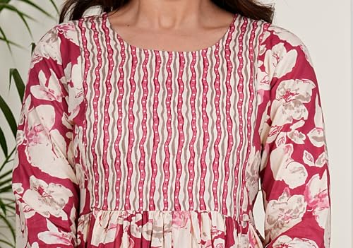 Image of Kuruti B Sheets Women's Cotton Floral Printed Regular Fit Anarkali Kurta for Women