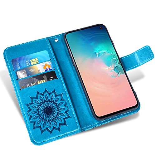 Phone Case For Samsung Galaxy S10E Wallet With Tempered Glass Screen Protector Leather Magnetic Flip Cover Card Holder Stand Cell Accessories Glaxay S 10E Gaxaly 10Se Galaxies Se10 Women Men Blue #TOP2