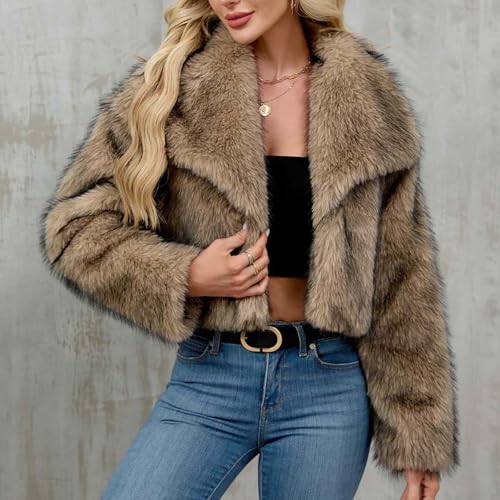 Faux Fur Cropped Jacket Women Shawl Lapel Collar Open Front Cardigans Warm Winter Solid Long Sleeve Outerwear 2025 Fashion2