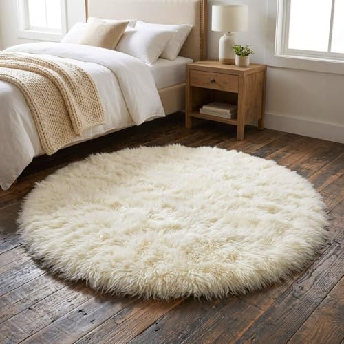 Ultra-Plush 5' Round Greek Flokati Rug. Long 4” Organic Wool Pile. Premium Round flokati Wool Area Rug.