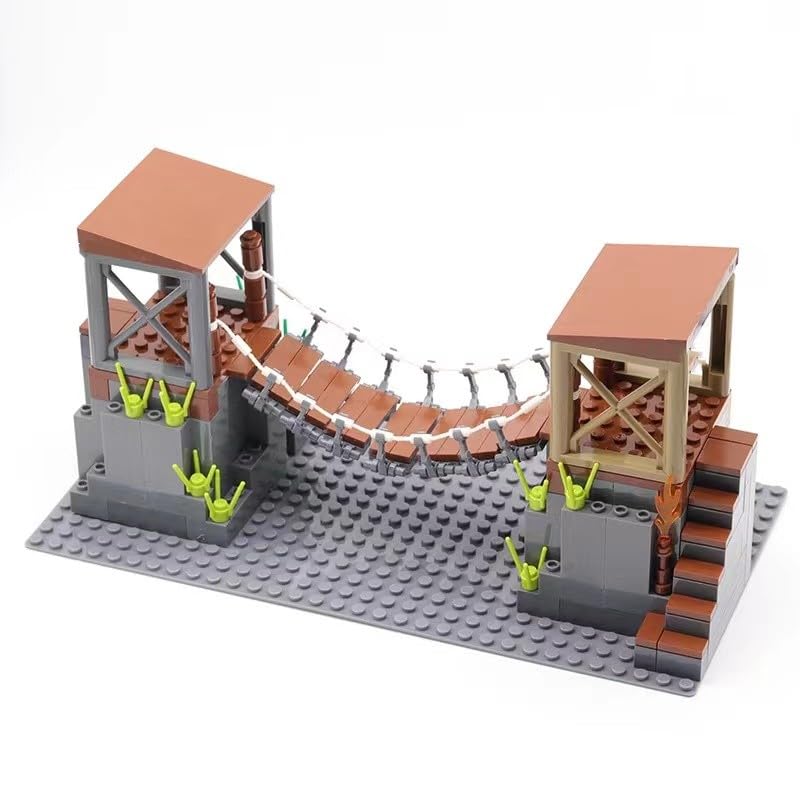 DzirePada Military Game Scene Suspension Bridge Building Blocks Set, DIY Drawbridge Series Building Model Set, MOC Modular House for SWAT Army Policen, Compatible with Major Brands (B)