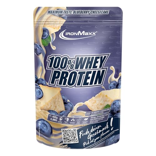 IronMaxx 100% Whey Protein Blueberry Cheesecake – Poudre de protéines de lactosérum hydrosoluble | Riche en protéines | Contient naturellement des BCAA | Faible en sucre | Proteine Whey - 500 gramme