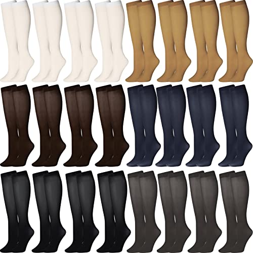 Kenning 24 Pairs Women's Trouser Socks Bulk Spandex Opaque Stretchy Knee Nylon Socks for Women