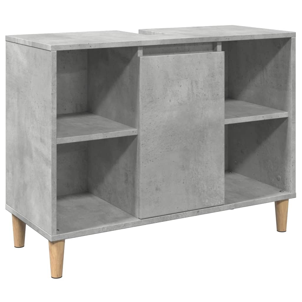 Mueble de baño de hormigón, color gris, 80 x 33 x 60 cm, material de madera con 4 estantes abiertos y 1 estante con puerta para baño, almacenamiento y montaje en pared