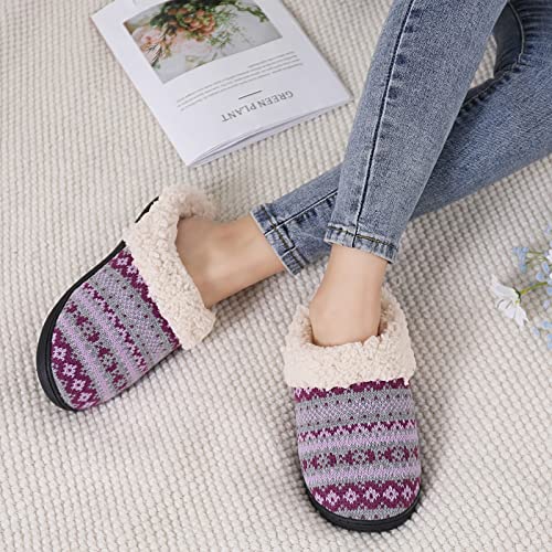 Image of Evshine Warm Knit House Slippers for Women Comfy Wool-Like Lined Chenille Slippers with Memory Foam and Indoor Outdoor Soles