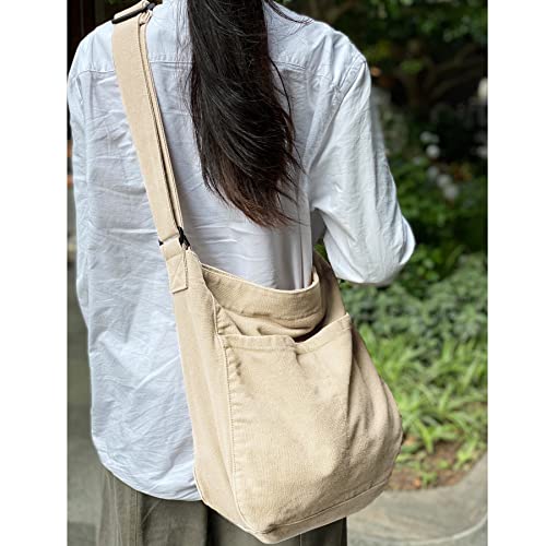 Image of Canvas Hobo Crossbody Shoulder Tote Bag for Women and Men W /Multi-pocket Casual Purse Messenger Bags Travel Work