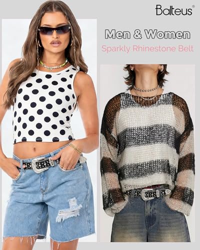 Image of Sparkly Rhinestone Diamond Sequin Studded Belt for Men & Women - Western Cowgirl Cowboy Style