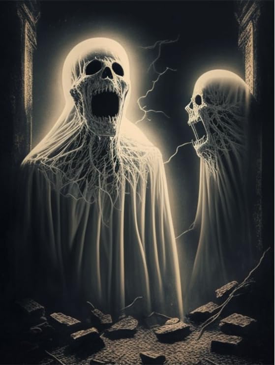 Hissing Ghosts - Kit de pintura de diamantes aterradores para adultos, 5D DIY redondo de punto de cruz, bordado de diamantes de imitación de