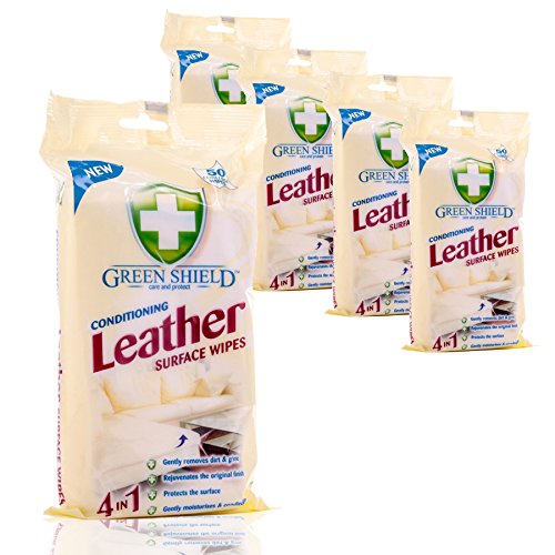5 Packs of 50 Conditioning Leather Surface Wipes | Green Shield 4 in 1