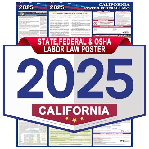 2025 California State and Federal Labor Laws Poster Set- OSHA Compliant UV Waterproof Laminated 16" x 40" English Version 2PCS Folded - All in One Compliance Posting Cover