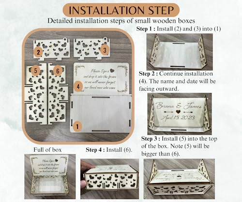 Image of Personalized Maple Tree Wedding Guest Book Alternative, Fall Leaf Drop Box | Rustic fall wedding guest book alternative; guests drop wooden leaf hearts into personalized maple tree keepsake box