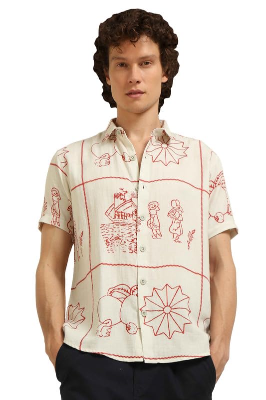 Image of BE ACTIVE Men's Printed Motif Half Sleeve Shirt || Printed Perfection || Breathable Comfort || Casual Sophistication