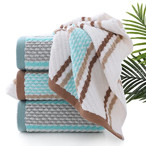 Pidada Bath Hand Towel Set Of 3 Striped Pattern 100% Cotton Soft Absorbent Decorative Towels For Bathroom (Brown) #TOP4