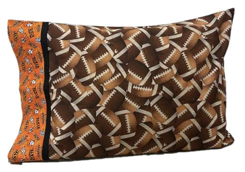 Official Licensed Crafter #2026055; Footballs Print with Oklahoma State Cowboys, Handmade 100% Cotton Standard/Queen Size Pillowcase