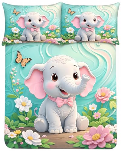 Image of 7D Digital Printed King Size Bedsheet | 240TC Premium Cotton Feel Microfiber with 2 Pillow Covers | Soft Breathable & Wrinkle Free Bedding Set | (Blue Elefant, King Size-225x250CM)