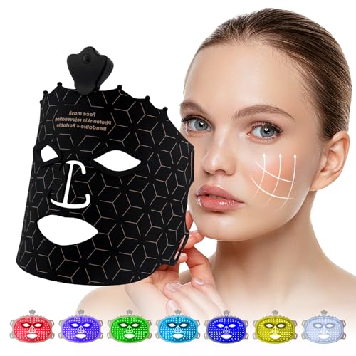 USUIELIGHT LED Gesichtsmaske mit Rotlichtlampe, 7-Farben LED lichttherapie Maske für Gesicht und Haâ€¦ – Miniatur