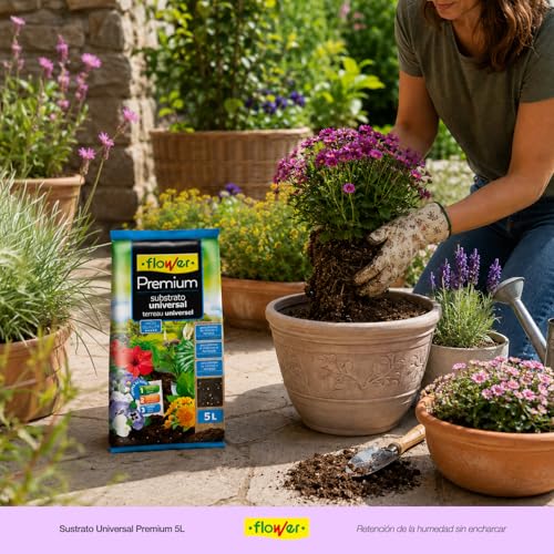 Miniatura 5 de Flower - Sustrato Universal Premium 5 L Tierra Para Plantas Interior Y Exterior Con Fibra De Coco Y Perlita Aireación, Drenaje Y Enraizado Óptimo