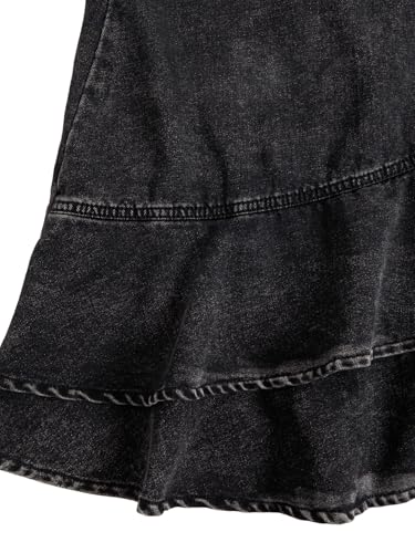 Image of SHENHE Women's Tie Shoulder Sleeveless Denim Mini Dress Layered Ruffle Hem Jean Dress