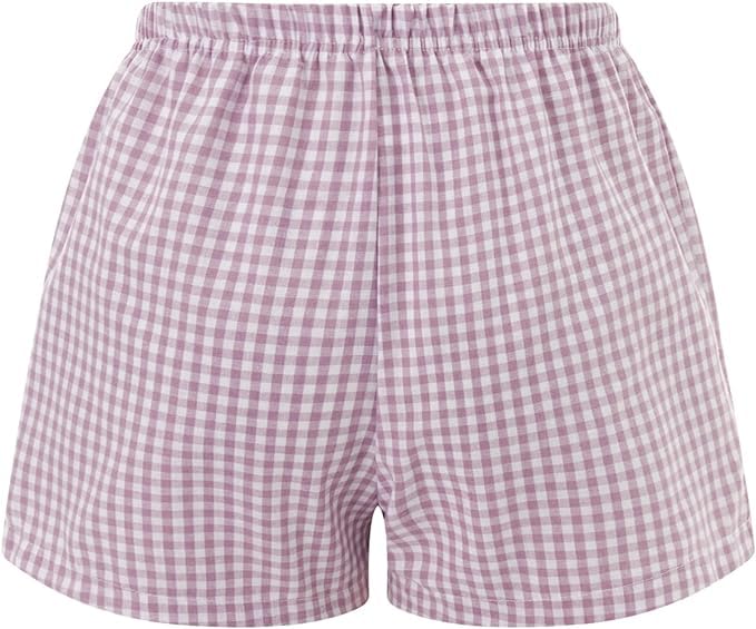 Image of Womens Y2k Plaid Shorts Women Cute Lounge Pajama Sleep Comfy & Casual Gingham PJ Boxer Shorts
