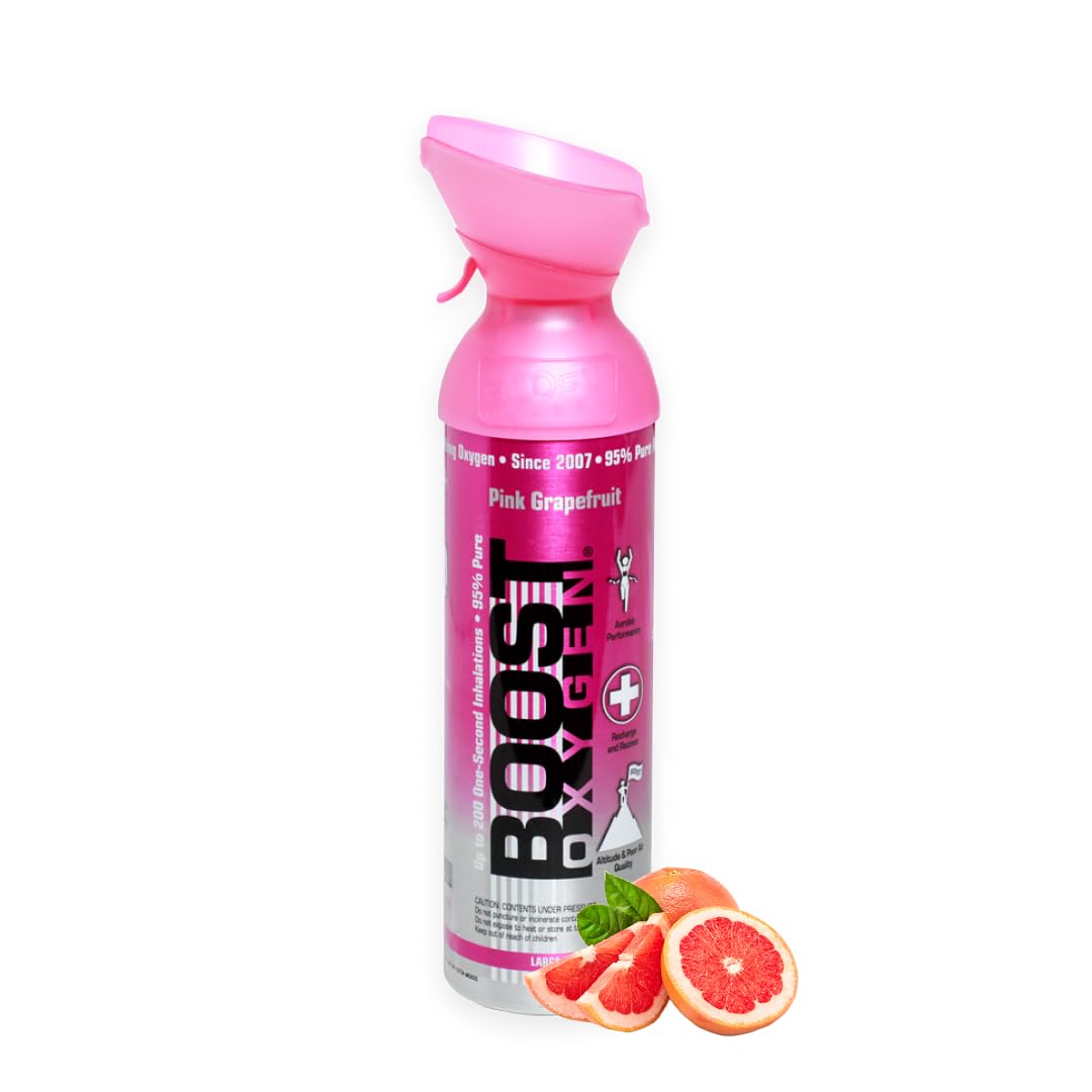 Boost Oxygen Portable Oxygen Cylinder with 95% Oxygen - 9L, 1x9L Oxygen Canister with Oxygen Mask for More Than 150 Inhalations - Portable Oxygen Can, Oxygen for Home use (Pink Grapefruit Flavour)