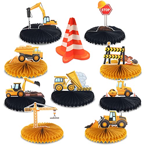 10 Piezas Suministros de Fiesta de Cumpleaños de Construcción Centros de Mesa de Panal Decoraciones de Mesa de Construcción 3D de Volquetes Excavadoras Conos Adornos de Mesa para Niños Cover
