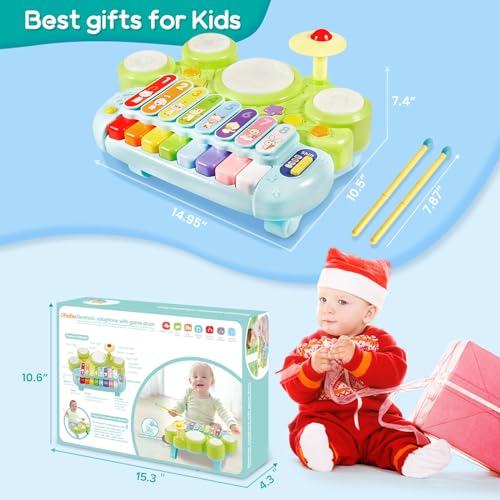 Ohuhu Y26-80300-05 Kids Drum Set For Toddlers: Ohuhu 5 In 1 Baby Musical Instruments Musical Toys Children Drum Kit Xylophone Microphone Piano Early Educational Learning Toy thumb #5