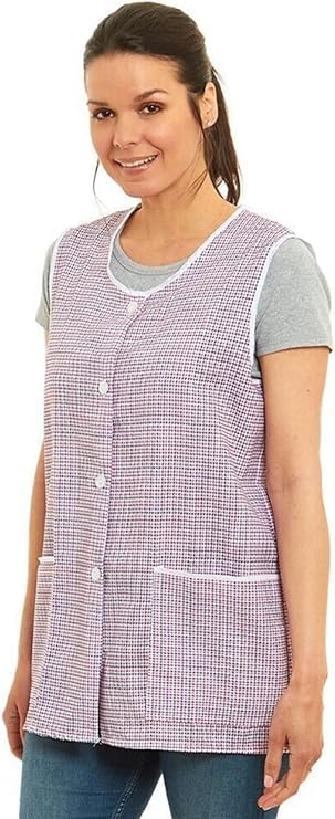 Ladies Dogtooth Buttons Through Design Piping Tabard Apron Overalls Front Pockets Stylish Tabards for Women Casual Aprons for Women to Use in Home Kitchen Restaurants Coffee Shops UK Made (Red, L)