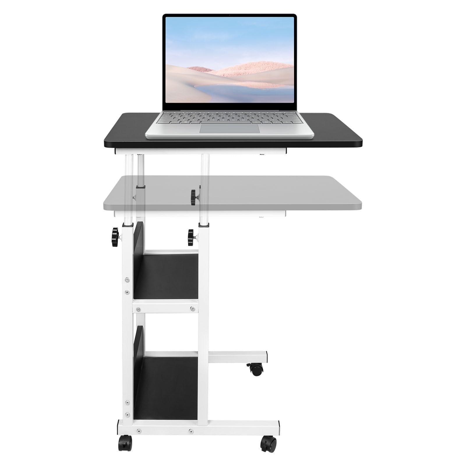 Table d'appoint légère, de lit médicalisé,Bureau Informatique, Bureau Gaming, Roulante Canapé pour Ordinateur Portable Hauteur Pliante avec 4 roulettes-60 * 40 * 76-86.5 cm-Noir