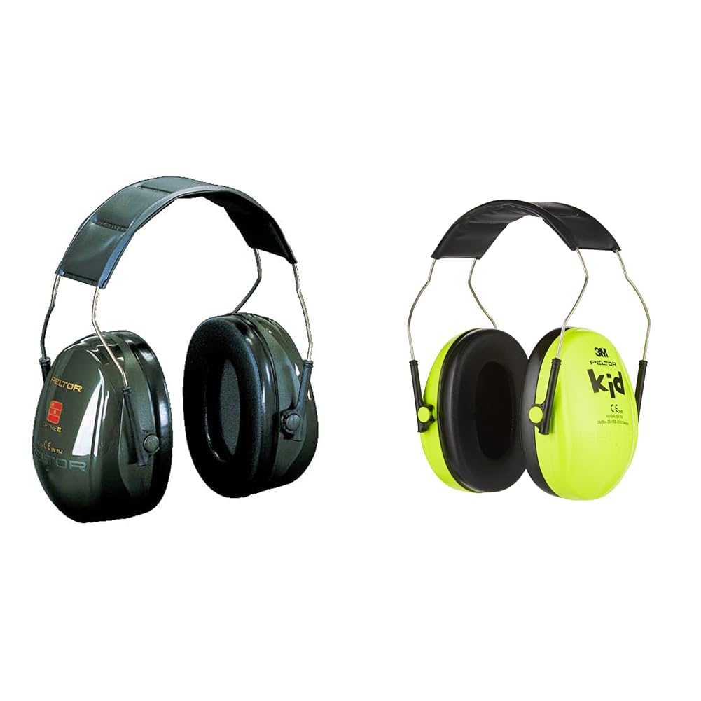 Peltor 3M Casque antibruiOptime™ II H520A-407-GQ - Vert - Serre tête & 3M Casque antibruit enfant H510AK, vert fluo. Taille ajustable.