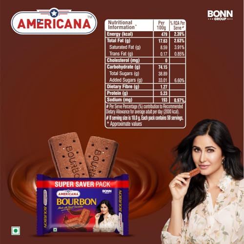 Image of Americana Premium Bourbon Chocolate Sandwich Biscuits, 500g x 2 Packet = 1kg - Rich Creamy Filling, Crispy Cocoa Biscuits, Vegetarian Tea Time Snack