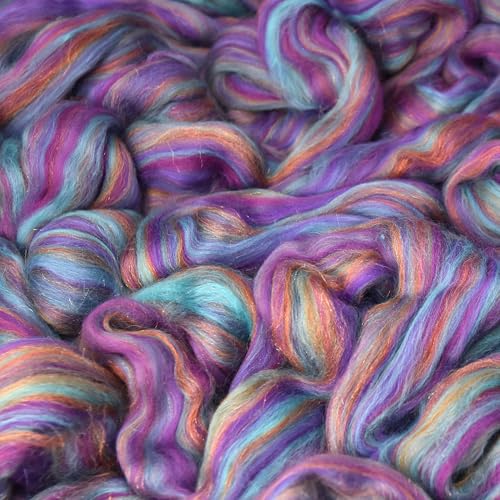 Image of Combed Top Roving. Limited Edition Fiber for Spinning, Needle Felting, Wet Felting, Weaving and Crafting. Fancy, Colorful, Exotic Designer Blend, FATA Morgana