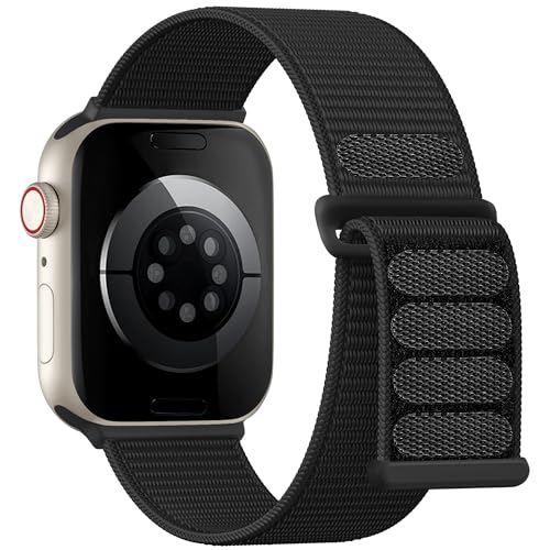 Pulseiras masculinas Lenrao de nylon esportivas compatíveis com Apple Watch, séries 11/10/9/8/7/6/5/4 de 42 mm, 44 mm, 45 mm, 46 mm e 49 mm, ultra SE 3/2/1, preta