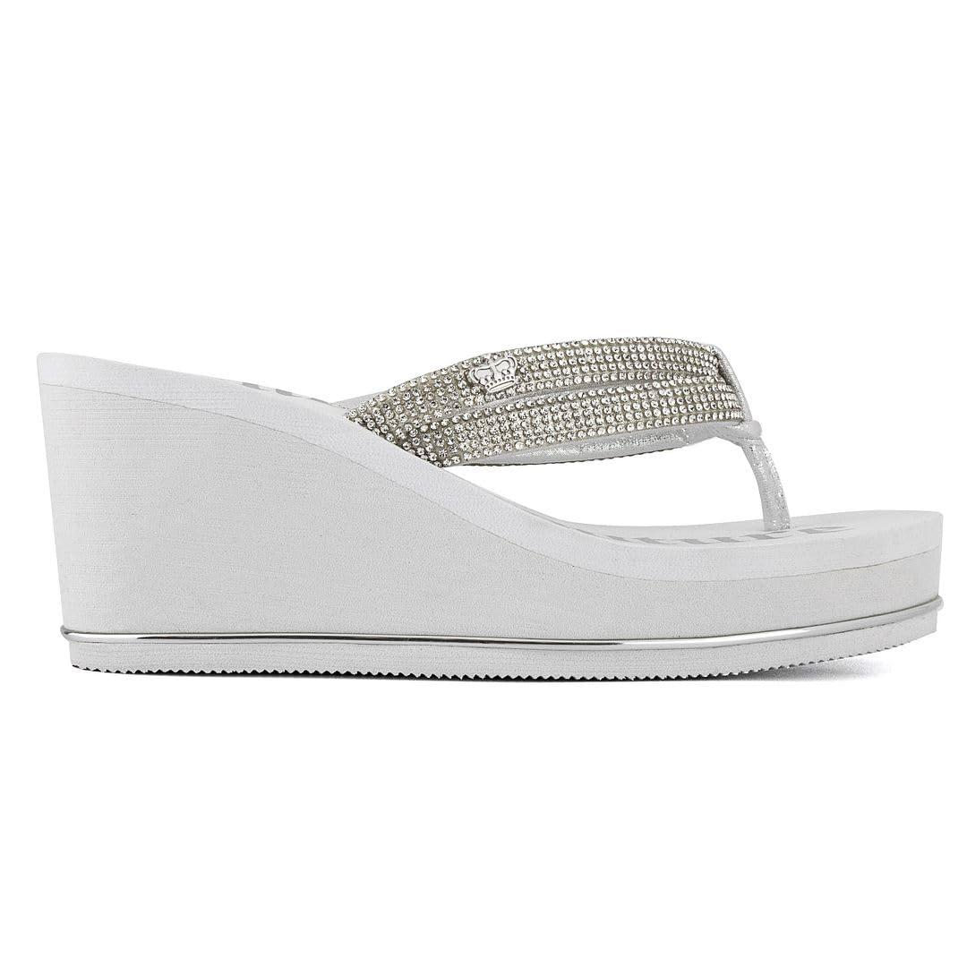 Juicy Couture Sandalias de plataforma de cuña: sandalias de playa suaves de alta moda, estilo tanga