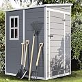 DWVO 5x4 FT Outdoor Storage Shed with Floor, All-Weather Resin Storage Shed with Lockable Door & Window, Waterproof Plastic Tool Storage for Garden, Backyard, Patio, Lawn, Gray