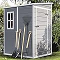 DWVO 5x4 FT Outdoor Storage Shed with Reinforced Floor, All-Weather Resin Storage Shed with Lockable Door & Window, Waterproof Plastic Tool Storage for Garden, Backyard, Patio, Lawn