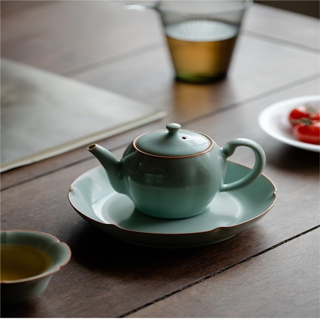 Teapot Ceramic Teapot Ru Kiln Teapot Can Be Opened to Make Teapot Ceramic Kung Fu Tea Porcelain Teapot Single Teapot Tea Sets (Blue C)