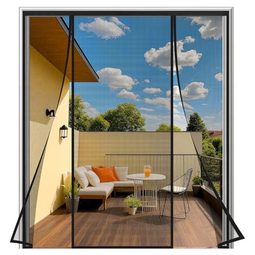 Moskitiera na drzwi 200x240 cm Czarna, magnetyczna moskitiera na drzwi balkonowe, podwójne drzwi, montaż bez wiercenia, przepuszczająca światło, na balkon, taras, na zewnątrz