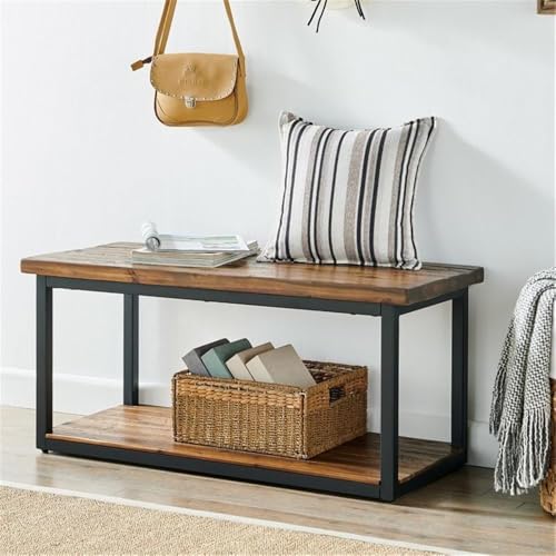 Claremont Rustic Wood Bench - 40-Inch Wide, Durable Hardwood Construction, 400 lbs Weight Capacity, with Lower Storage Shelf, Natural Wood Grain with Light and Dark Lacquer Finish by Alaterre Furniture - Image 2