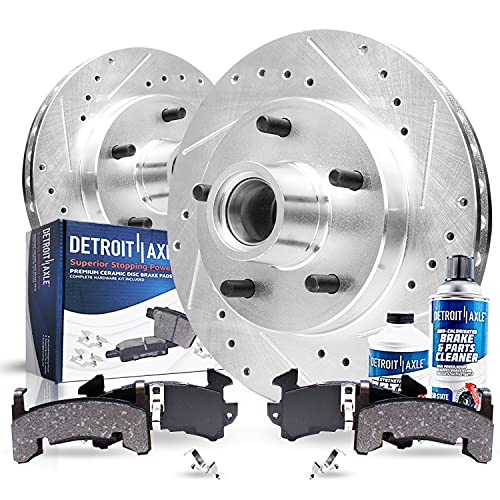 Image of Detroit Axle - Front Brake Kit for Chevy Malibu Camaro S10 GMC S15 Jimmy | Sonoma Buick Regal Pontiac Bonneville Cutlass Drilled & Slotted Brake Rotors Ceramic Brake Pads Replacement 10.51 inch inch