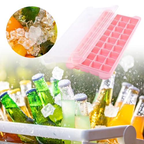 Molde para cubos de hielo con tapa plástico rosa miniatura 2