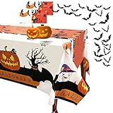 Halloween Haunted Tablecloth, 3D bat Wall Decor - 2 Packs 52 x 109 inches Rectangle Halloween Table...