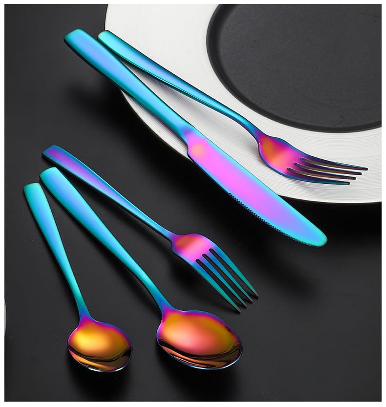 Ensemble de Couverts, 5/20/30/40/50/60 pièces, Couteau, Fourchette et cuillère en Acier Inoxydable – Manche carré, Service de Table 5 pièces Finition Miroir, Argent – Ensemble de 50 pièces p