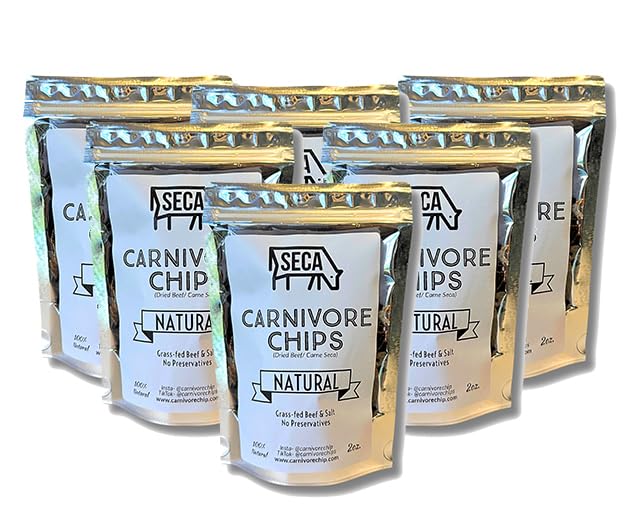 SECA Carnivore Chips - 6 Bags, Natural, Grass-fed Beef and Salt, Carne Seca- Keto, Carnivore, Paleo