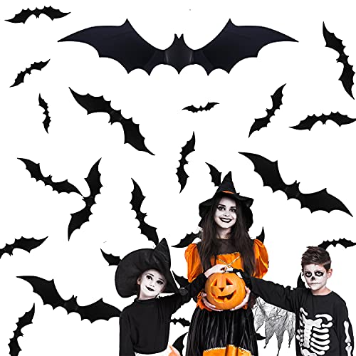 Halloween Bats Wall Decor 3D Bats Halloween Decoration, Bats Decor Indoor Bat Stickers for Home Office Window Wall Decals Bat Decorations Indoor Party Supplies(44 PCS 4 Size)