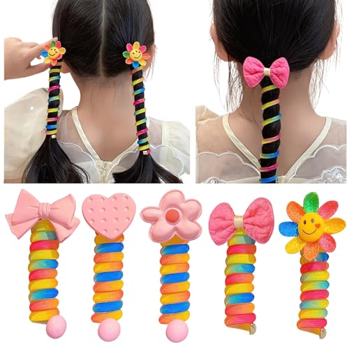 5 fasce per capelli colorate con linea telefonica, fascette elastiche per capelli a spirale, fasce per capelli intrecciate, fasce per capelli con filo telefonico, senza pieghe, corda per capelli fissa